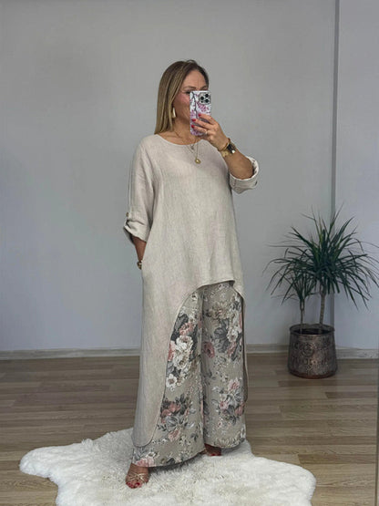 Évelyne – Ensemble à manches longues avec pantalon imprimé
