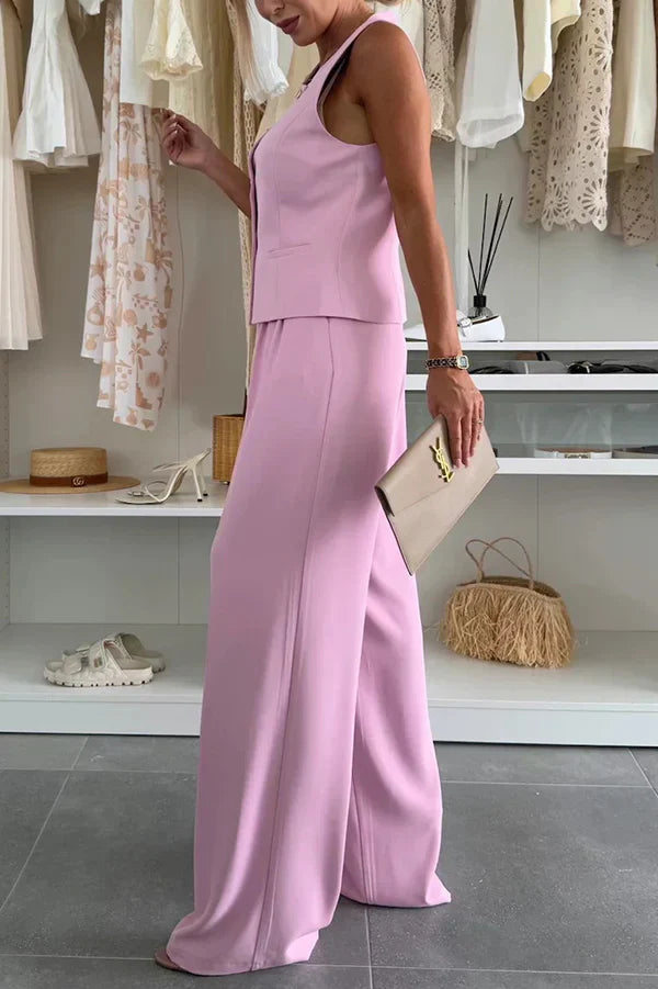 Éleonore – Ensemble chic avec boutons et pantalon léger