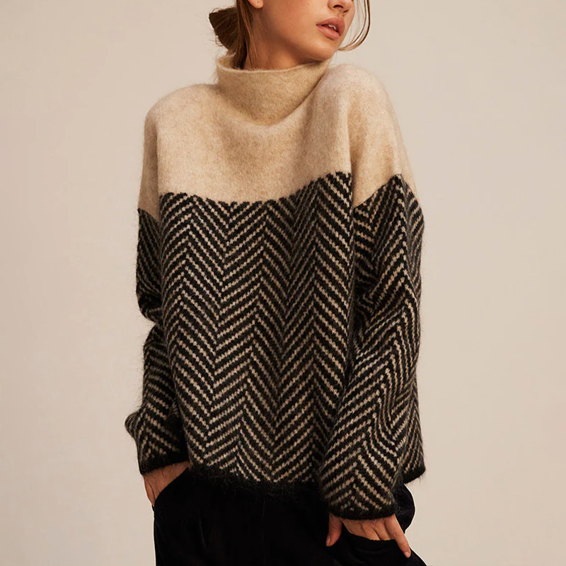 Nadia - Pull à col roulé en motif chevrons