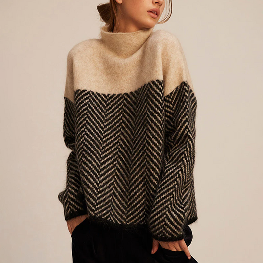 Nadia - Pull à col roulé en motif chevrons