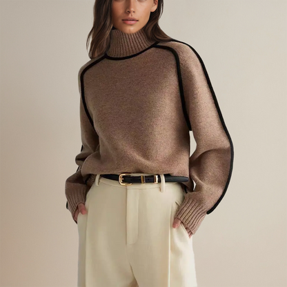 Thérèse - Élégant pull à col roulé avec détails en passepoil contrasté