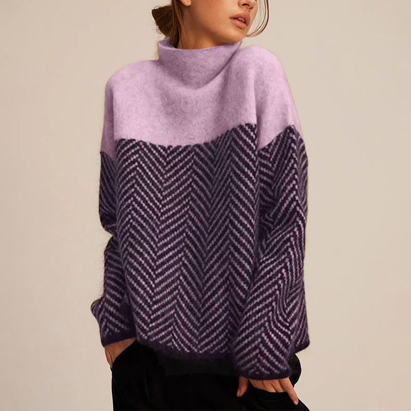 Nadia - Pull à col roulé en motif chevrons