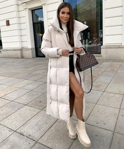 Malvina - Long Quilted Puffer Coat with Belt