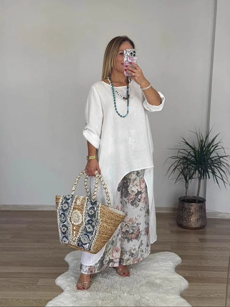 Évelyne – Ensemble à manches longues avec pantalon imprimé