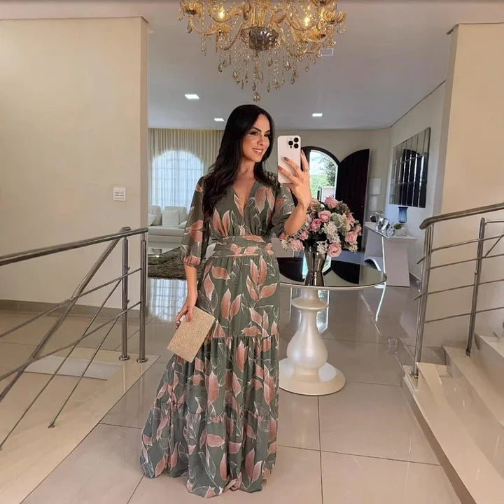 Claudia – Élégante robe longue à motif floral