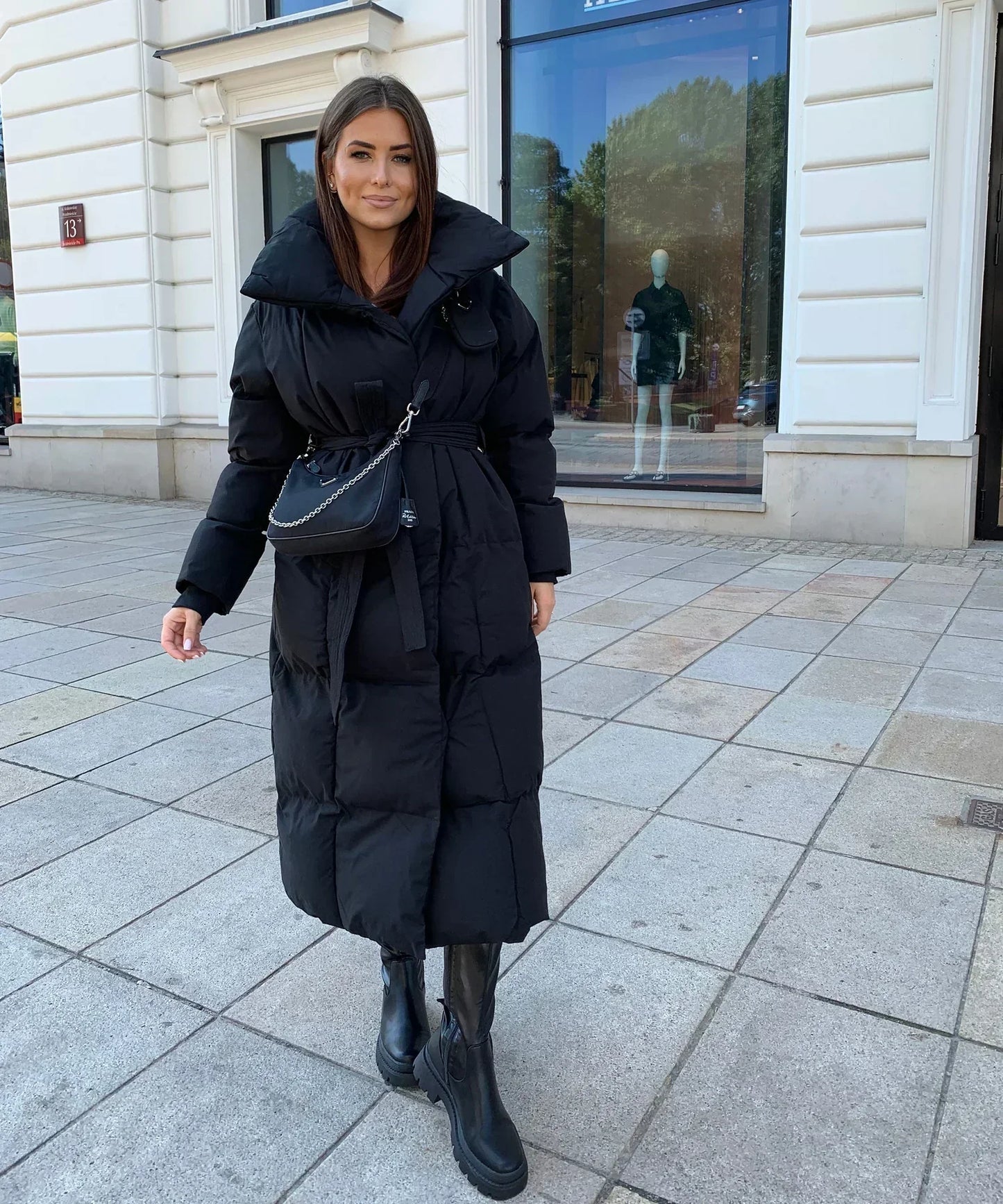 Malvina - Long Quilted Puffer Coat with Belt