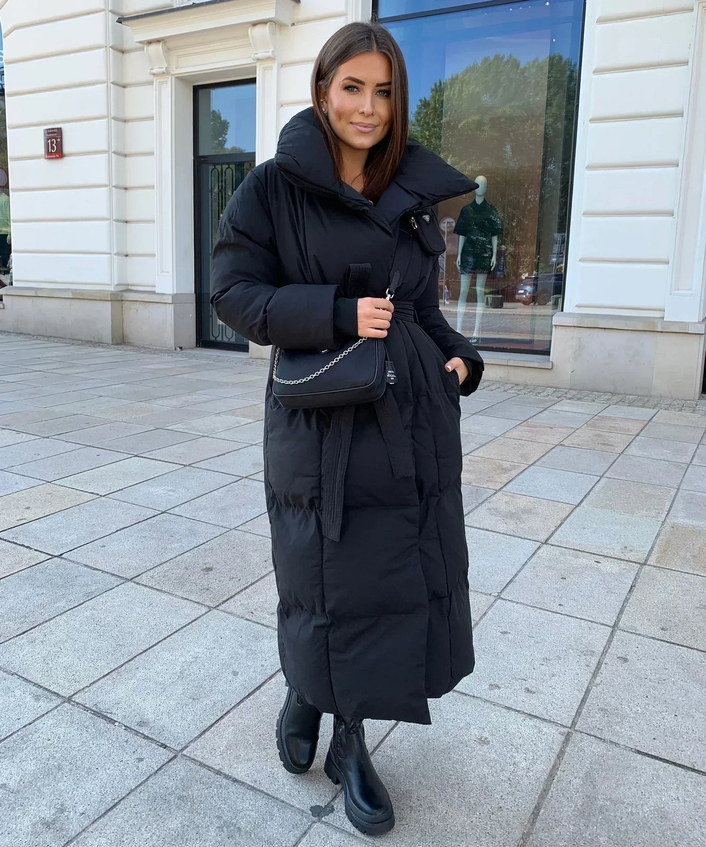 Malvina - Long Quilted Puffer Coat with Belt