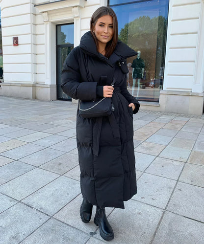 Malvina - Long Quilted Puffer Coat with Belt