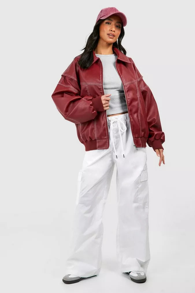 Brigitte - Tendance Veste en Cuir Rouge