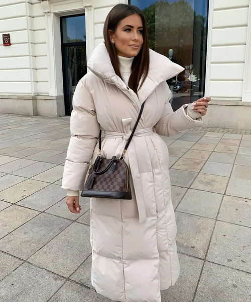 Malvina - Long Quilted Puffer Coat with Belt