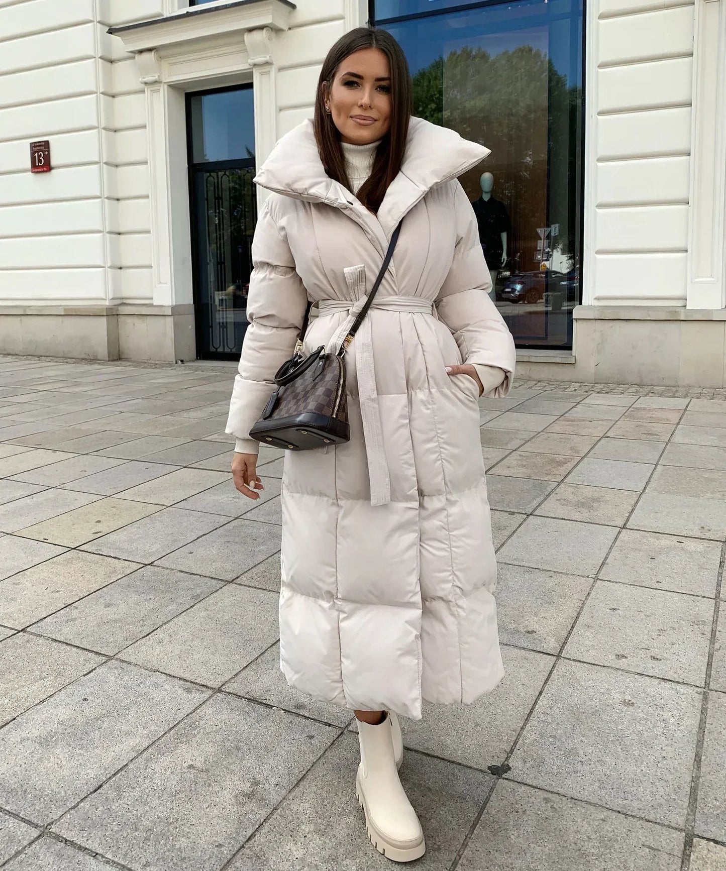 Malvina - Long Quilted Puffer Coat with Belt