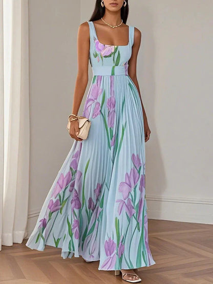 Clémentine - Long Floral Pleated Dress