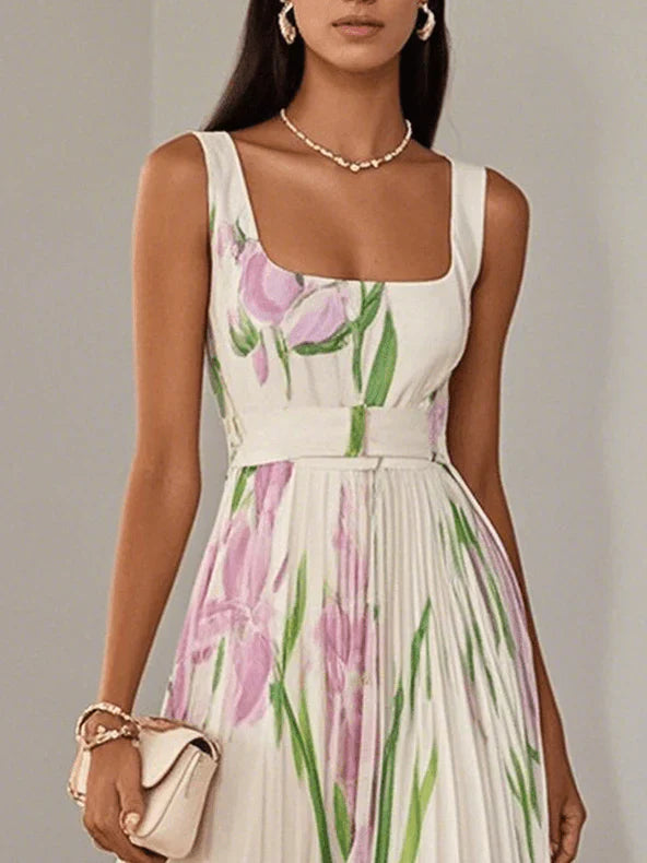 Clémentine - Long Floral Pleated Dress