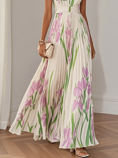 Clémentine - Long Floral Pleated Dress
