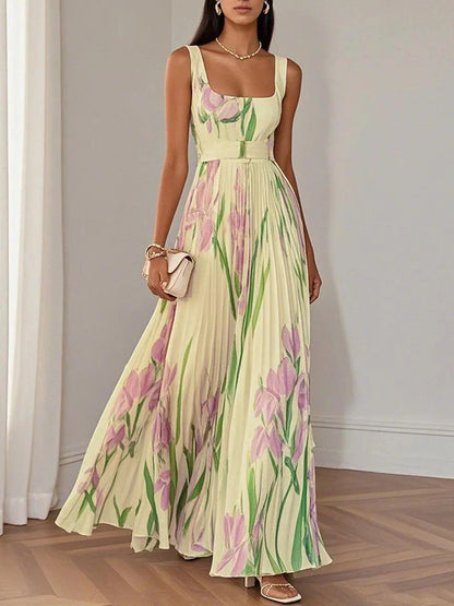 Clémentine - Long Floral Pleated Dress