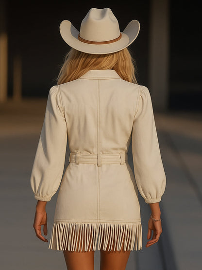 Romy – Robe en jean vintage à franges