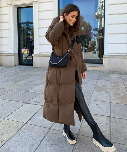 Malvina - Long Quilted Puffer Coat with Belt
