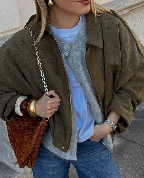 Fanchon - Veste bomber en daim chic et multifonctionnelle