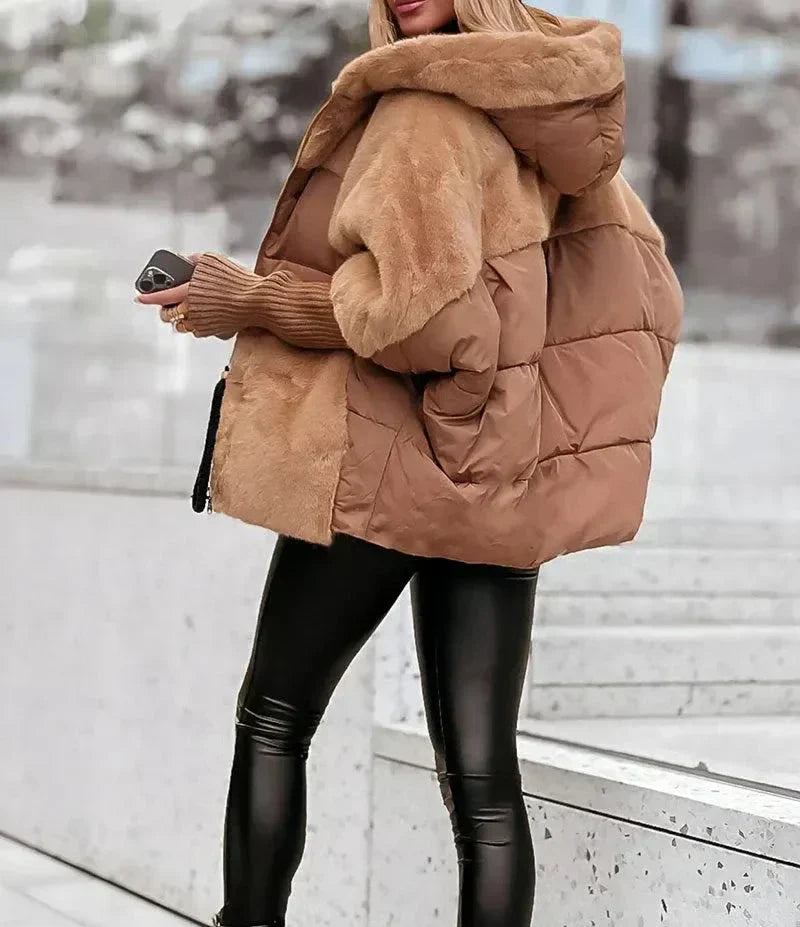 Sylvère - Manteau d'hiver à capuche en fausse fourrure