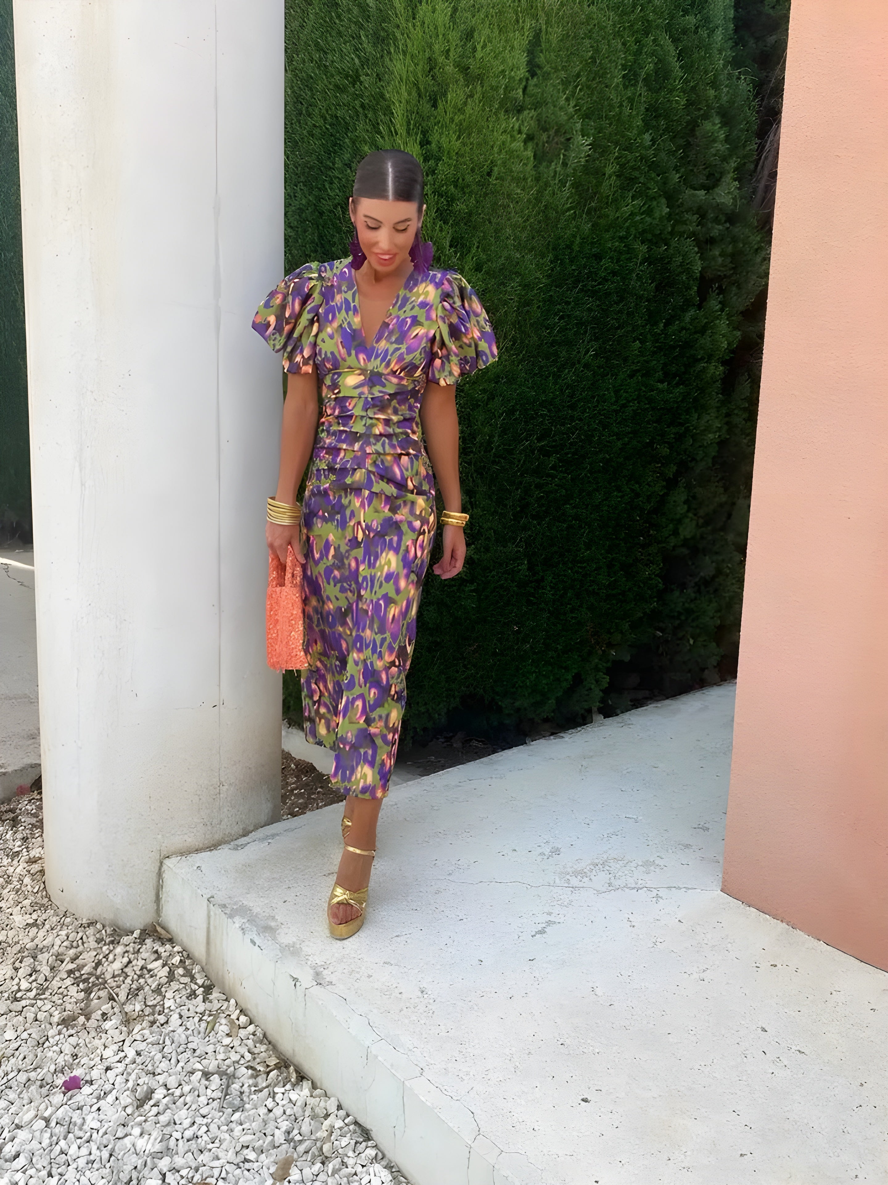 Armance - Robe à manches plissées en couleurs vives
