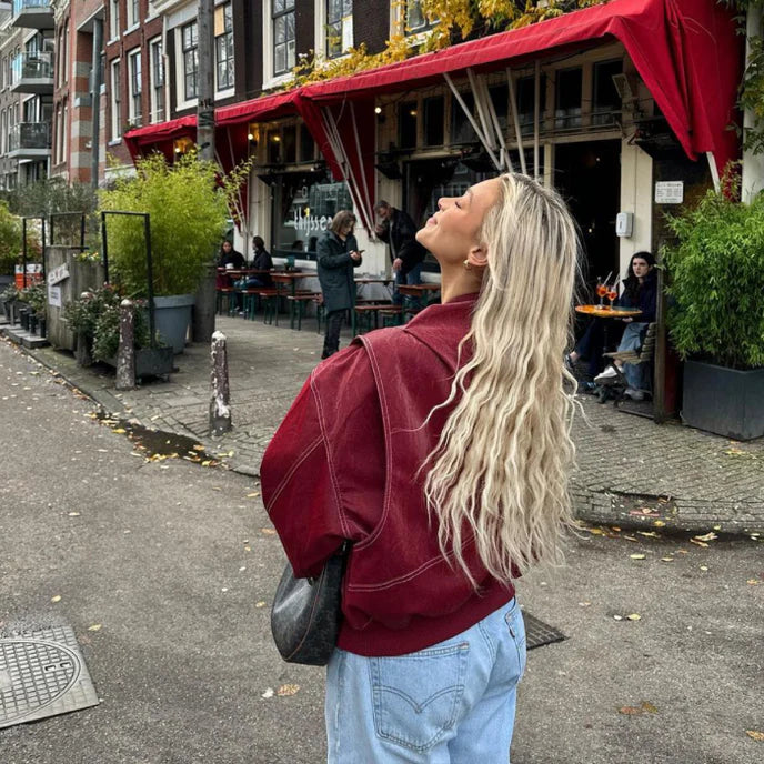 Brigitte - Tendance Veste en Cuir Rouge