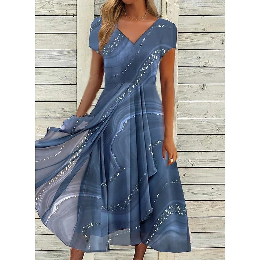 Aude - Robe midi patchwork à décolleté en V