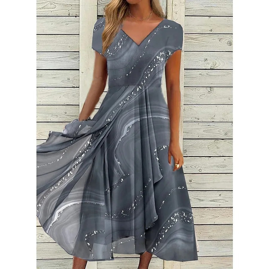 Aude - Robe midi patchwork à décolleté en V