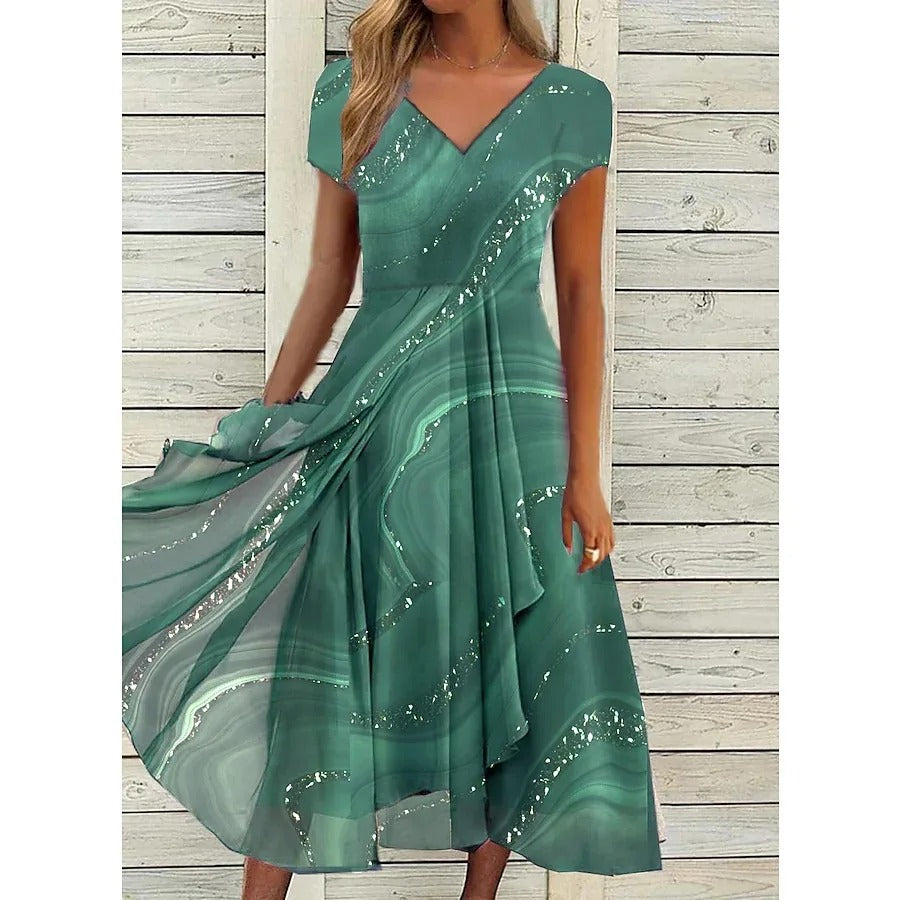Aude - Robe midi patchwork à décolleté en V