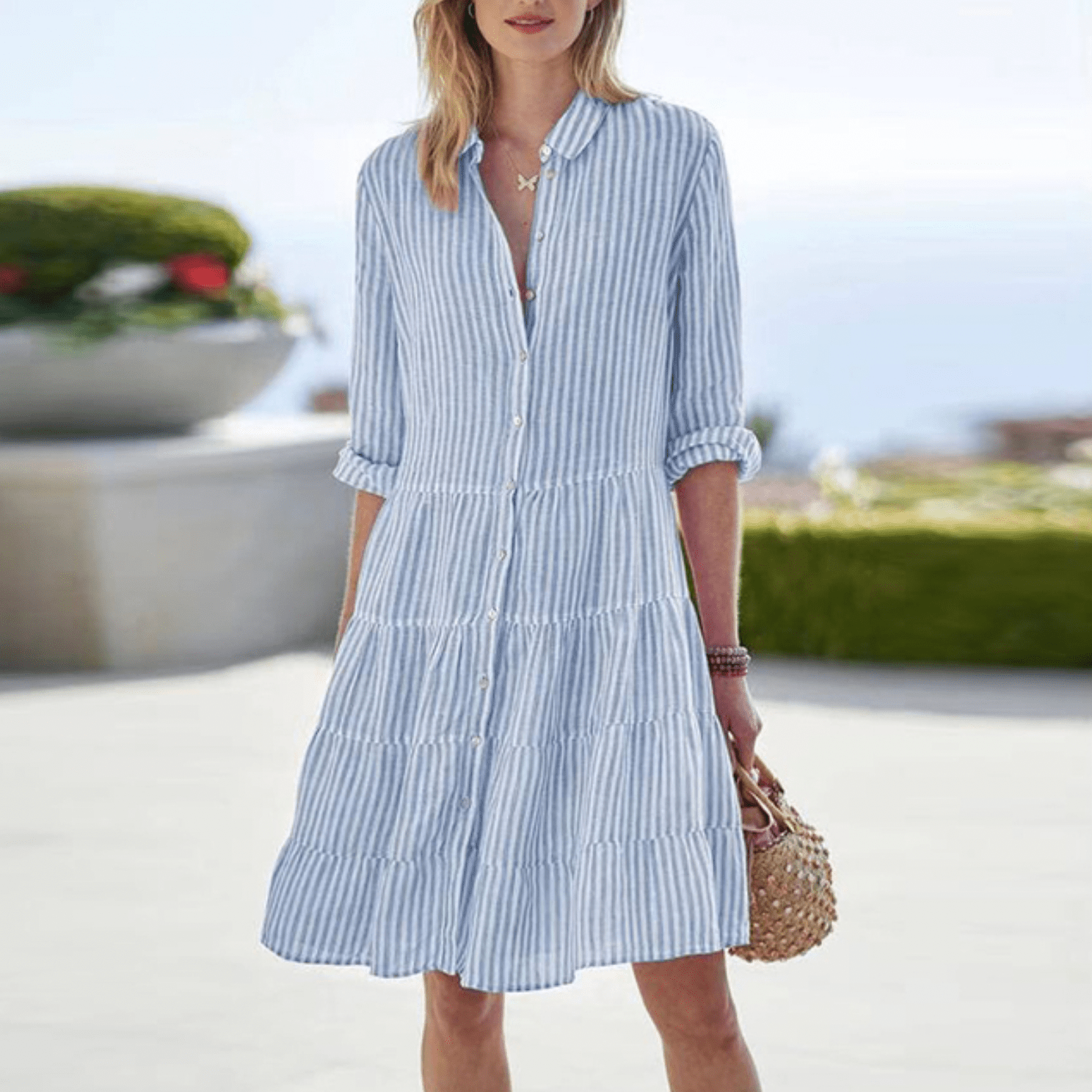 Bertille – Robe d'été à rayures avec boutons