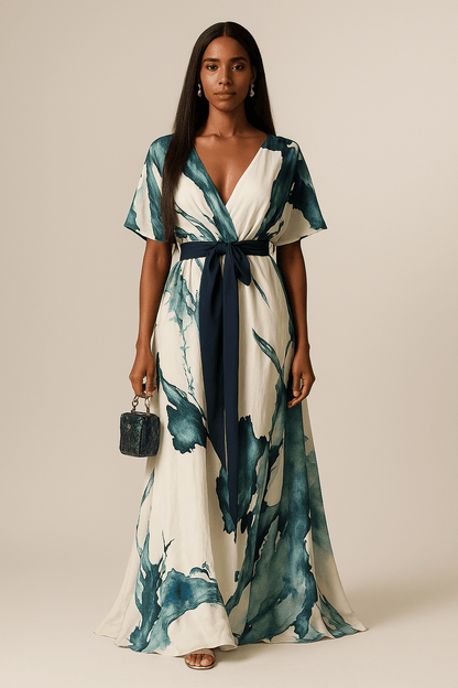 Nayla – Longue Robe à Imprimé Aquarelle