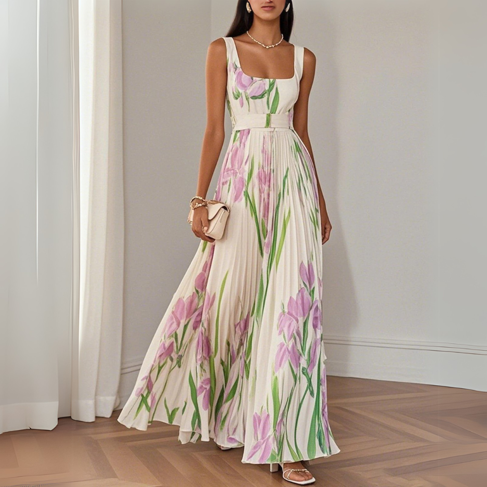 Clémentine - Long Floral Pleated Dress