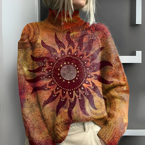 Ivette - Pull en maille à col roulé avec motif artistique