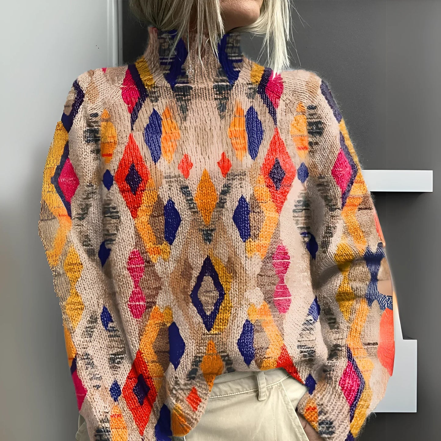 Élina - Pull à col roulé en maille à motifs géométriques