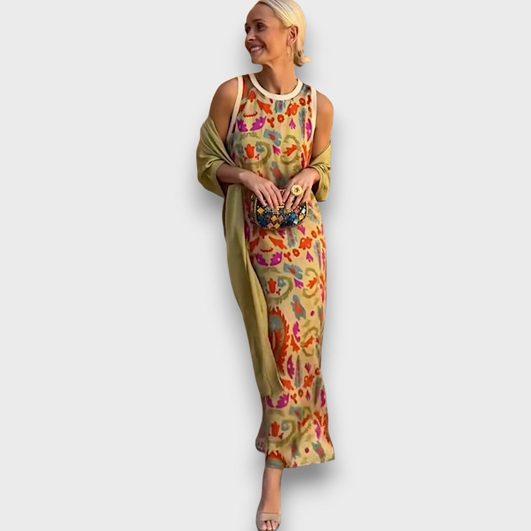 Ludivine – Long Floral Dress with Cardigan