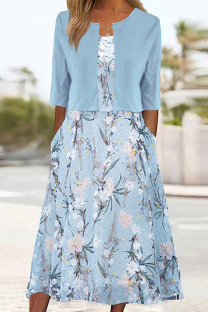 Edmée - Élégante robe midi à fleurs en deux parties