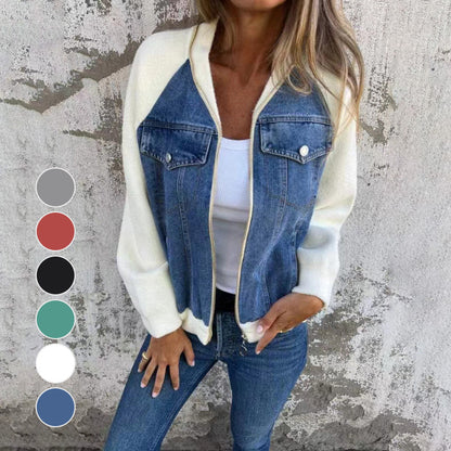 Vanessa - Veste en denim patchwork avec poches fonctionnelles