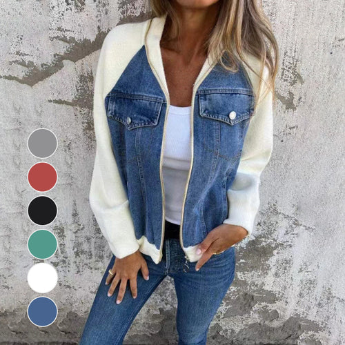 Vanessa - Veste en denim patchwork avec poches fonctionnelles