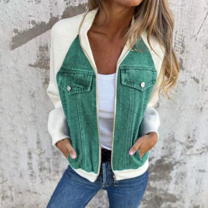 Vanessa - Veste en denim patchwork avec poches fonctionnelles