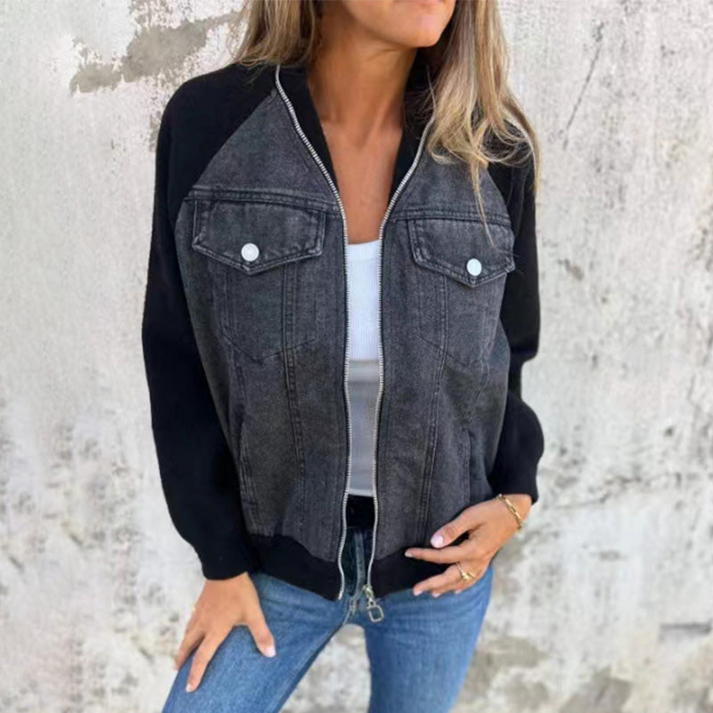 Vanessa - Veste en denim patchwork avec poches fonctionnelles