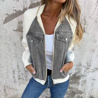 Vanessa - Veste en denim patchwork avec poches fonctionnelles