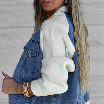 Vanessa - Veste en denim patchwork avec poches fonctionnelles