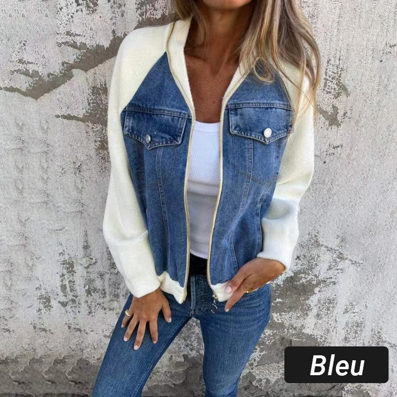 Vanessa - Veste en denim patchwork avec poches fonctionnelles