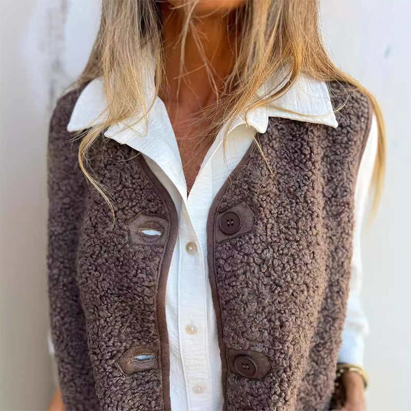 Eva - Gilet sans manches en laine chaude avec boutons