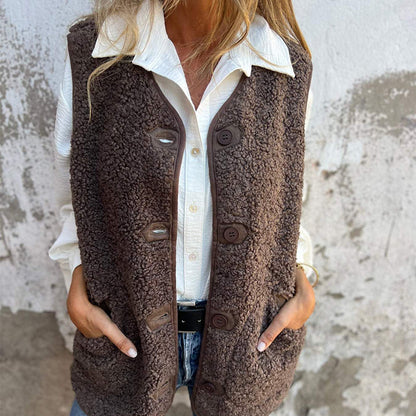 Eva - Gilet sans manches en laine chaude avec boutons