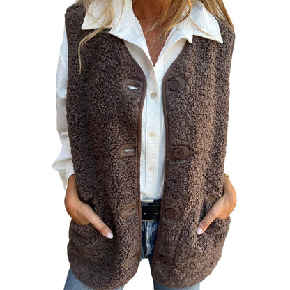 Eva - Gilet sans manches en laine chaude avec boutons