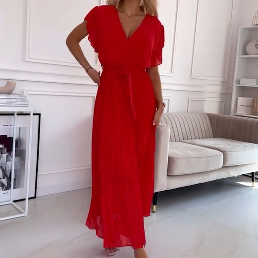 Aloïse – Robe plissée fluide avec col en V