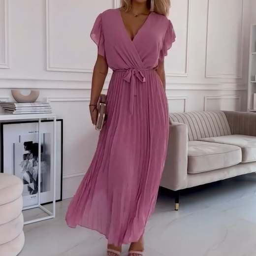 Aloïse – Robe plissée fluide avec col en V