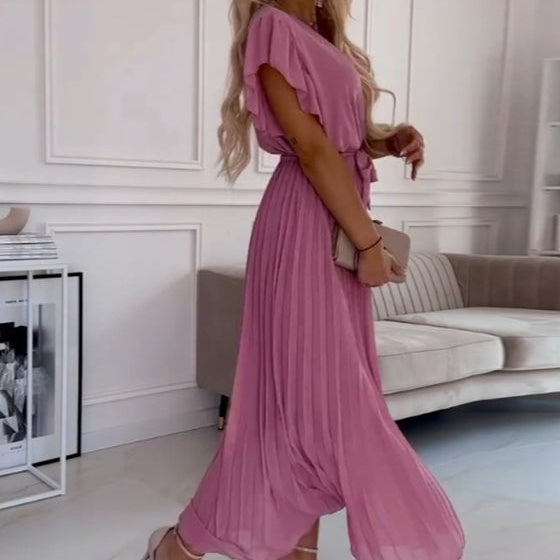 Aloïse – Robe plissée fluide avec col en V