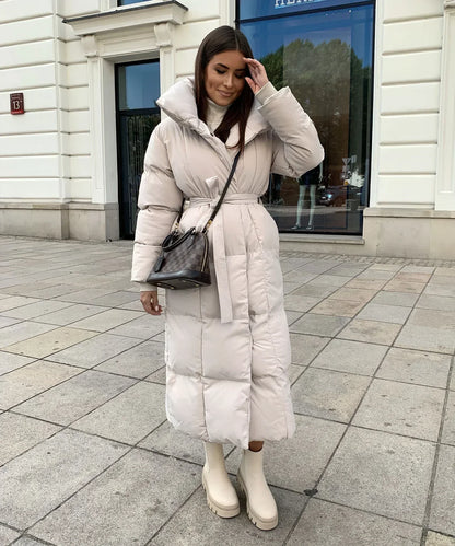 Malvina - Long Quilted Puffer Coat with Belt