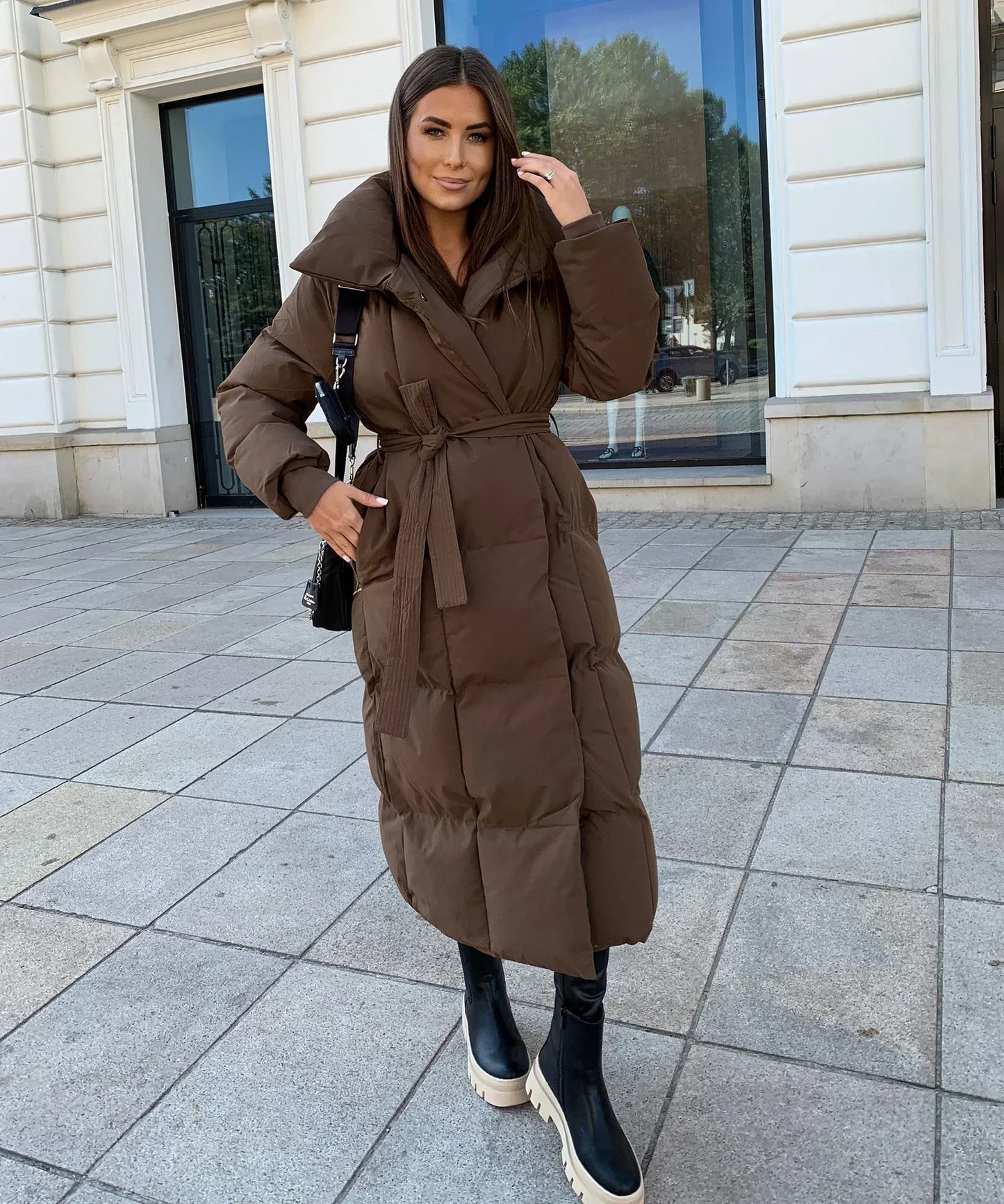 Malvina - Long Quilted Puffer Coat with Belt